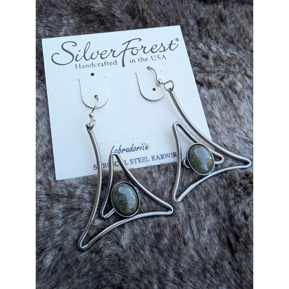 NEW Silver Forest Labradorite Earrings Pierced Dangles Festival Hipster Hippie